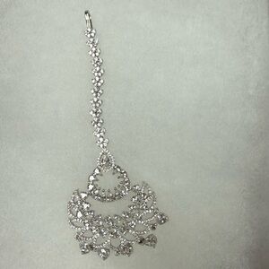 Silver Crystal Chandelier Tikka - Silver Bridal Headpiece